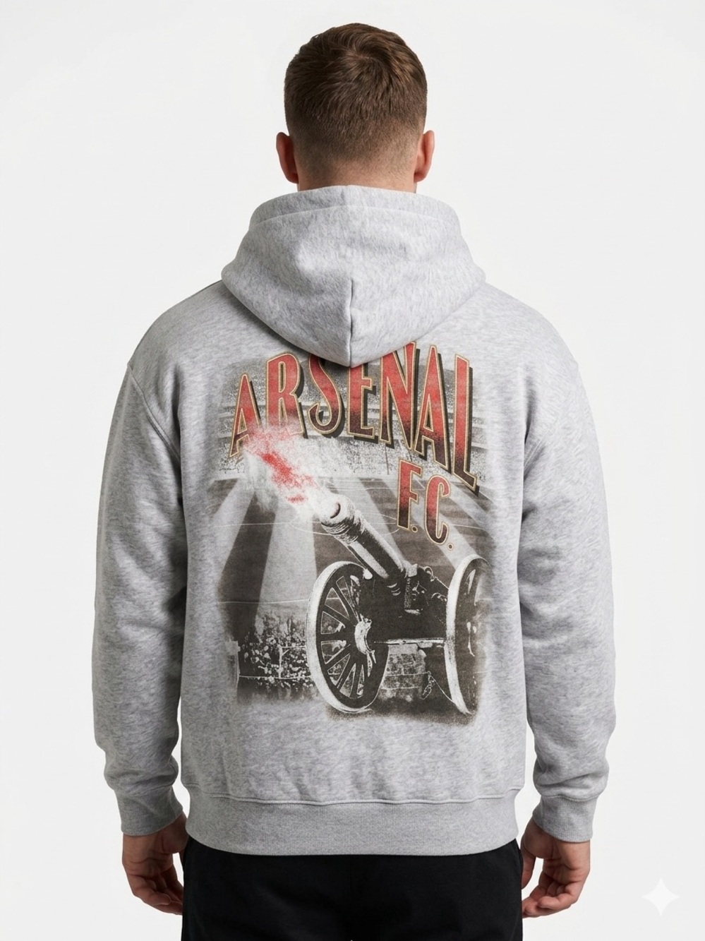 Hollister x Arsenal FC Boxy Grey Graphic Hoodie XS Elevated Casual Sporty Prep